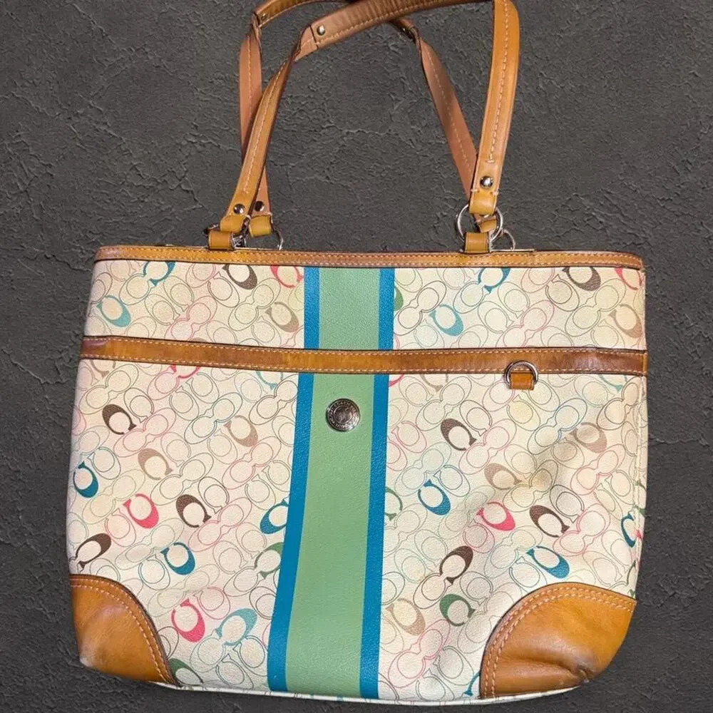 Coach multicolor signature stripe tote
